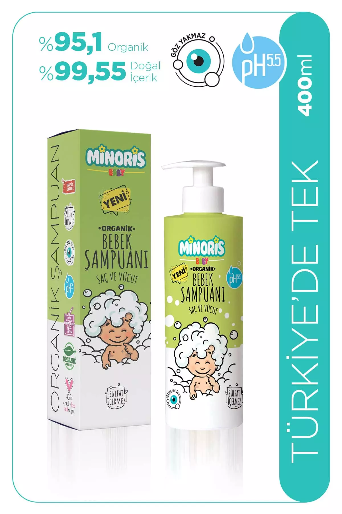 Minoris Baby Organik Bebek Saç ve Vücut Şampuanı 400ml