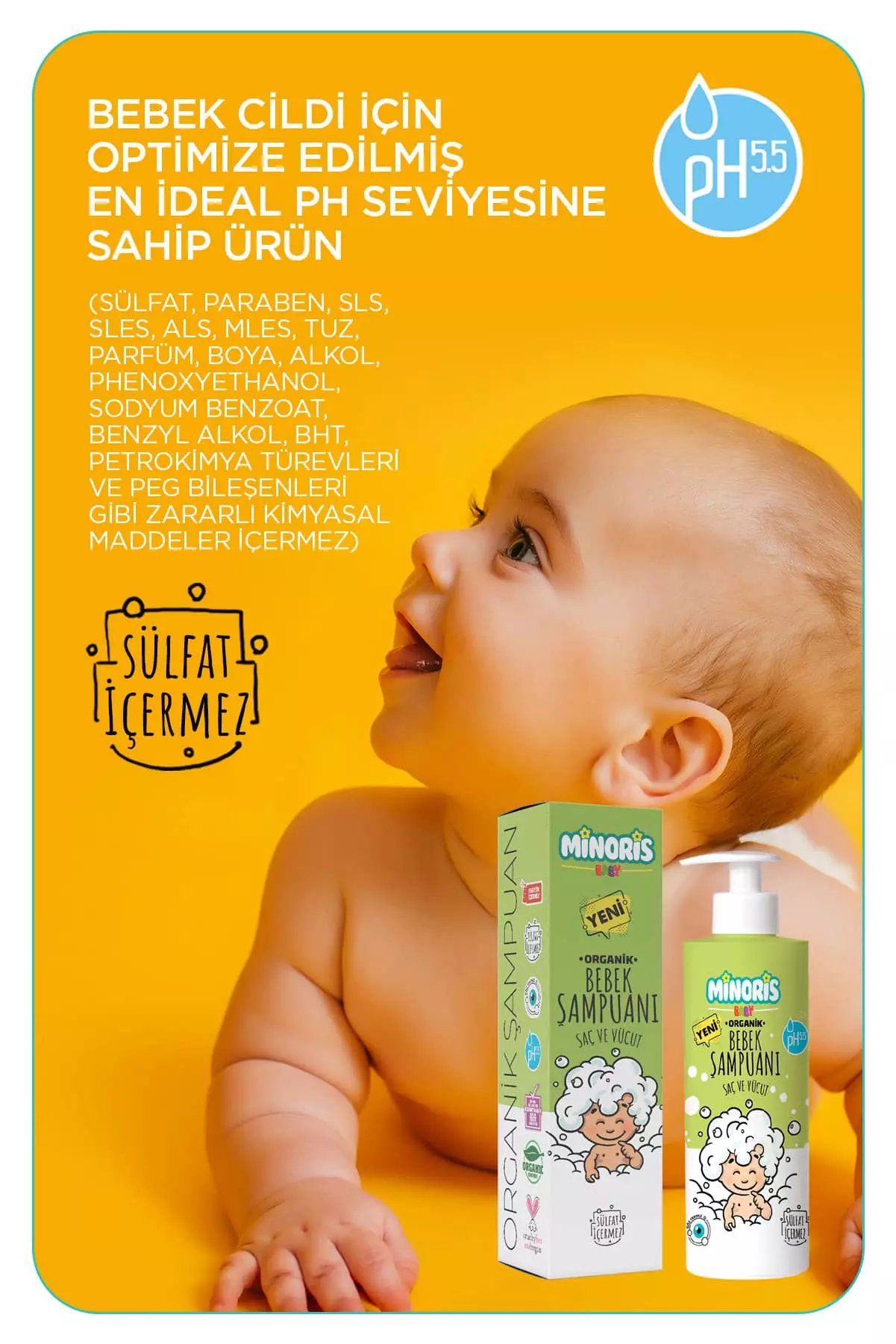 Minoris Baby Organik Bebek Saç ve Vücut Şampuanı 400ml