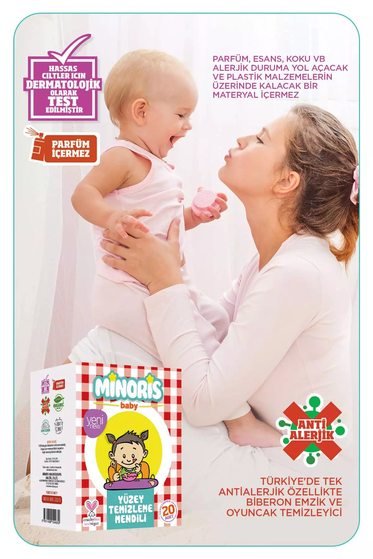 Minoris Baby Organik Yüzey Temizleme Mendili Tek Paketli 20 Adet