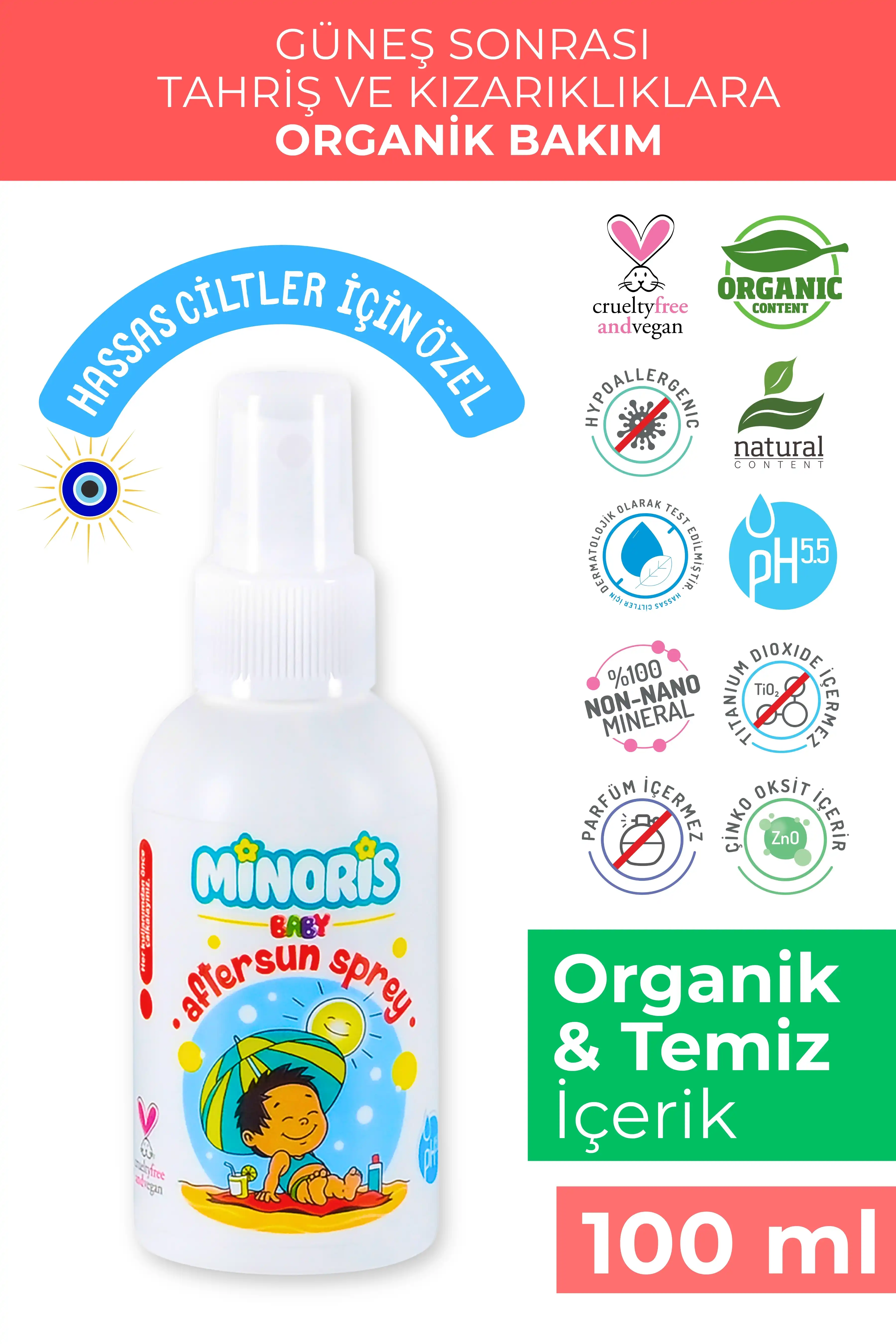 Minoris Baby Organik After Sun Sprey ve Güneş Sonrası Yoğun Nemlendirici 100 ml