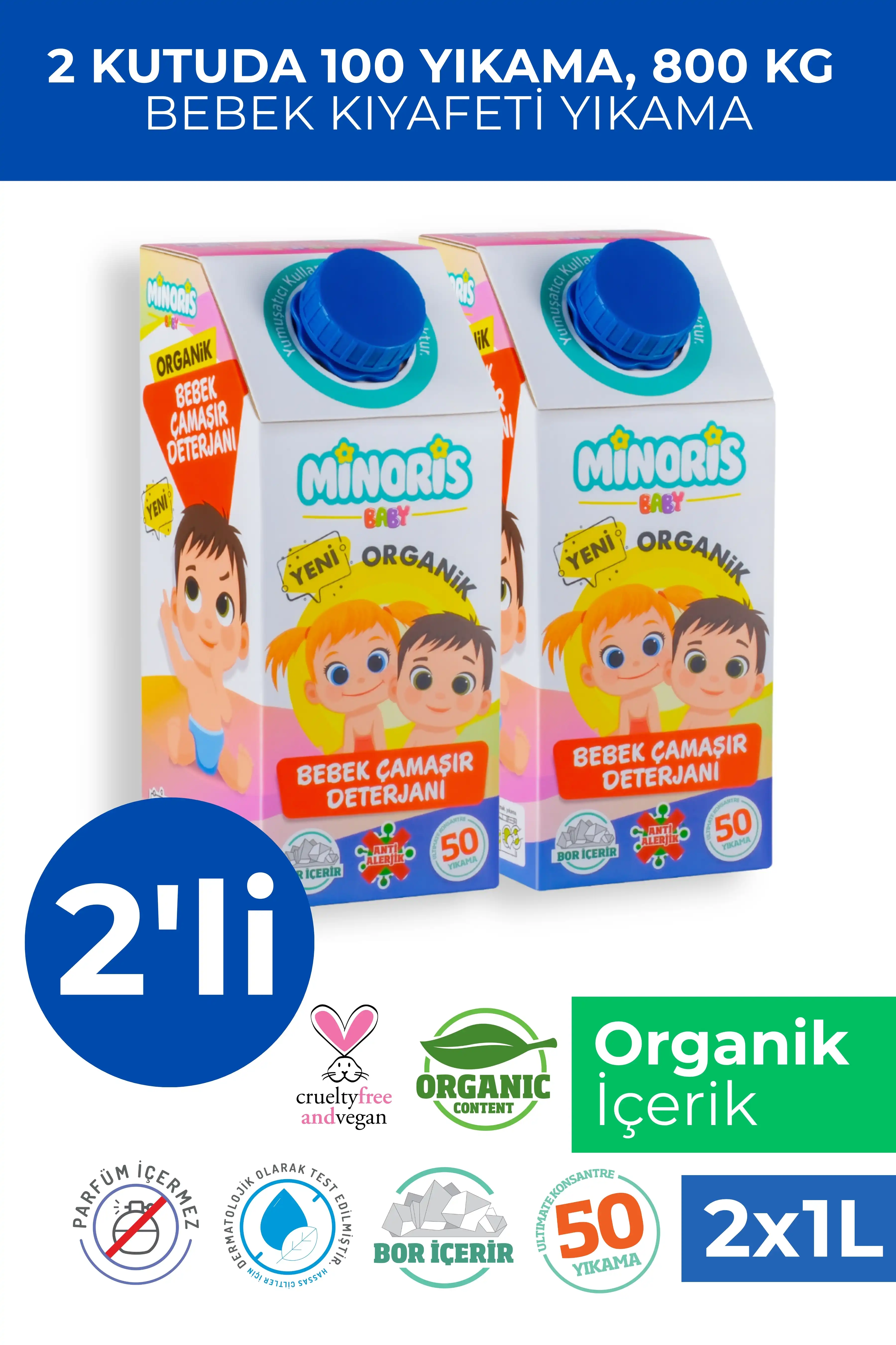 Minoris Baby Organik Antialerjik Bebek Çamaşır Deterjanı 2li Paket (2 x 1 LT)
