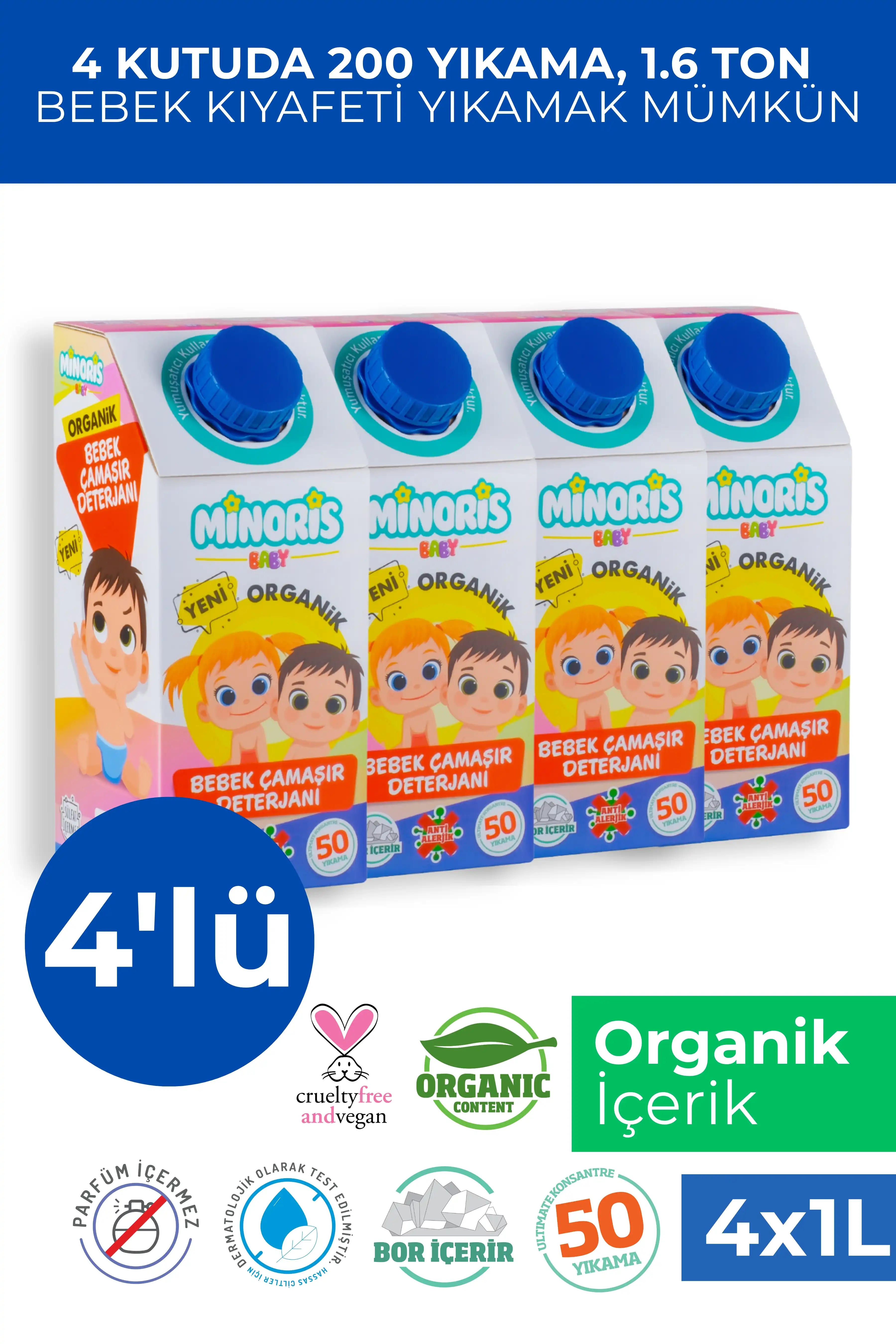 Minoris Baby Organik Antialerjik Bebek Çamaşır Deterjanı 4lü Set