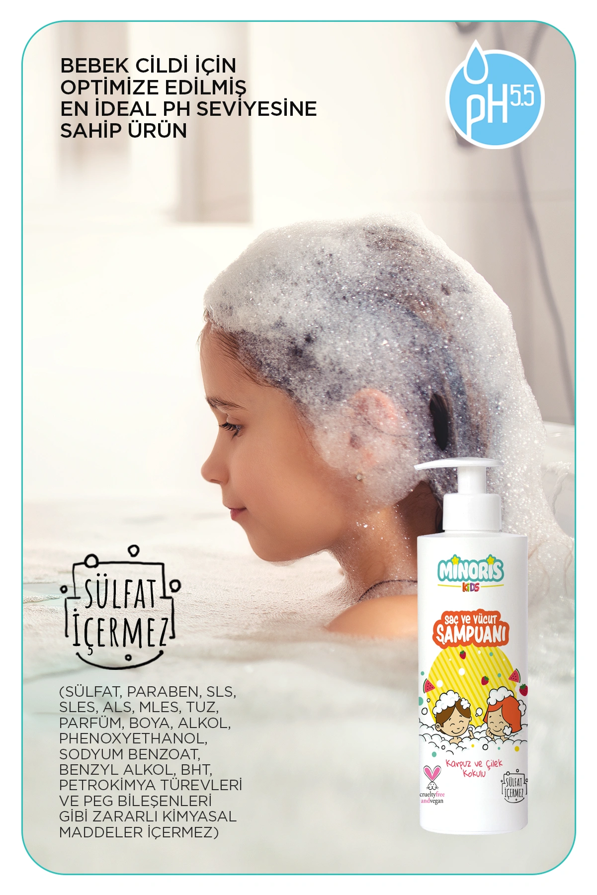 Minoris Kids Organik Saç ve Vücut Şampuanı Karpuz Çilek Kokulu 400ml