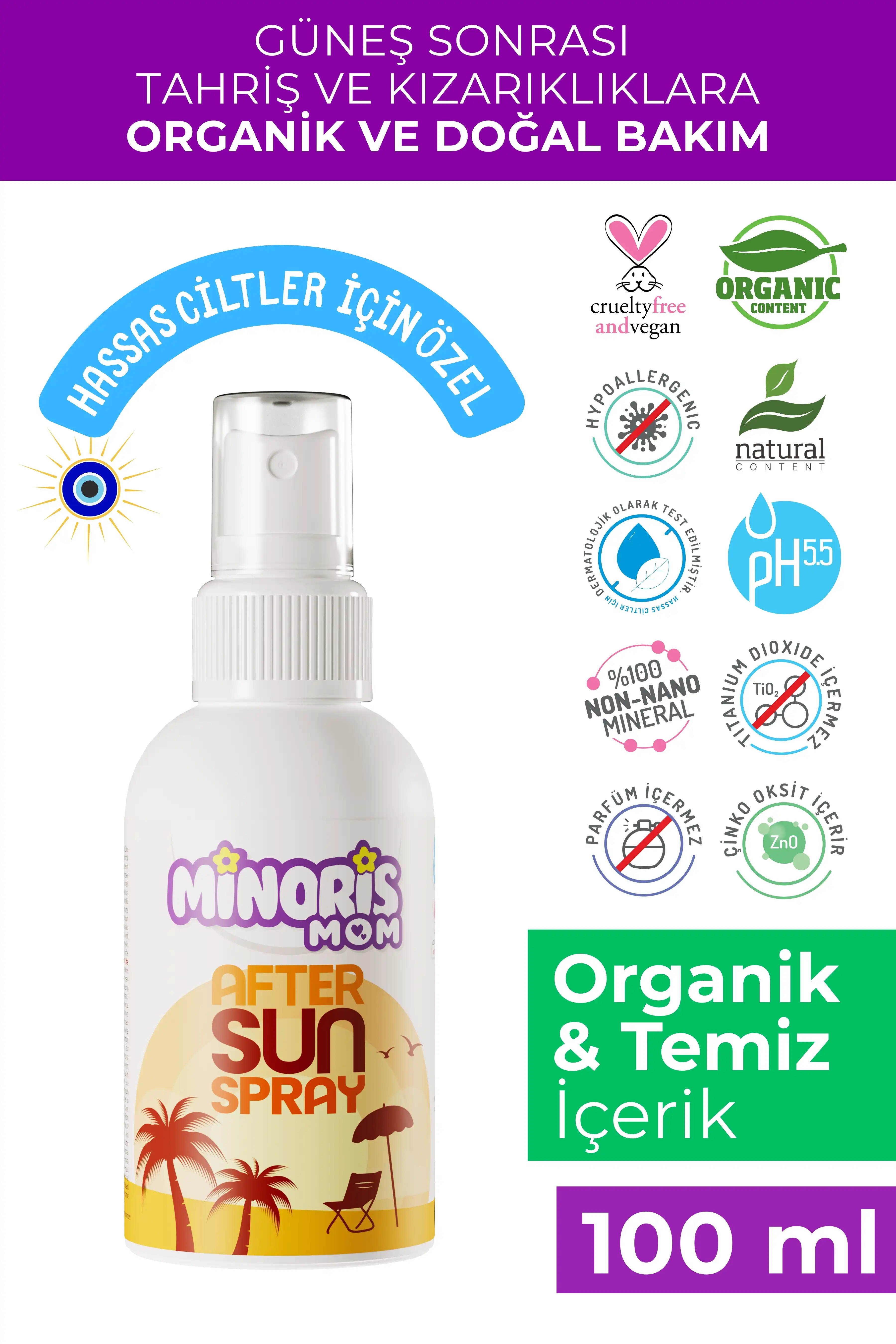 Minoris Mom Organik After Sun Sprey ve Güneş Sonrası Yoğun Nemlendirici 100 ml