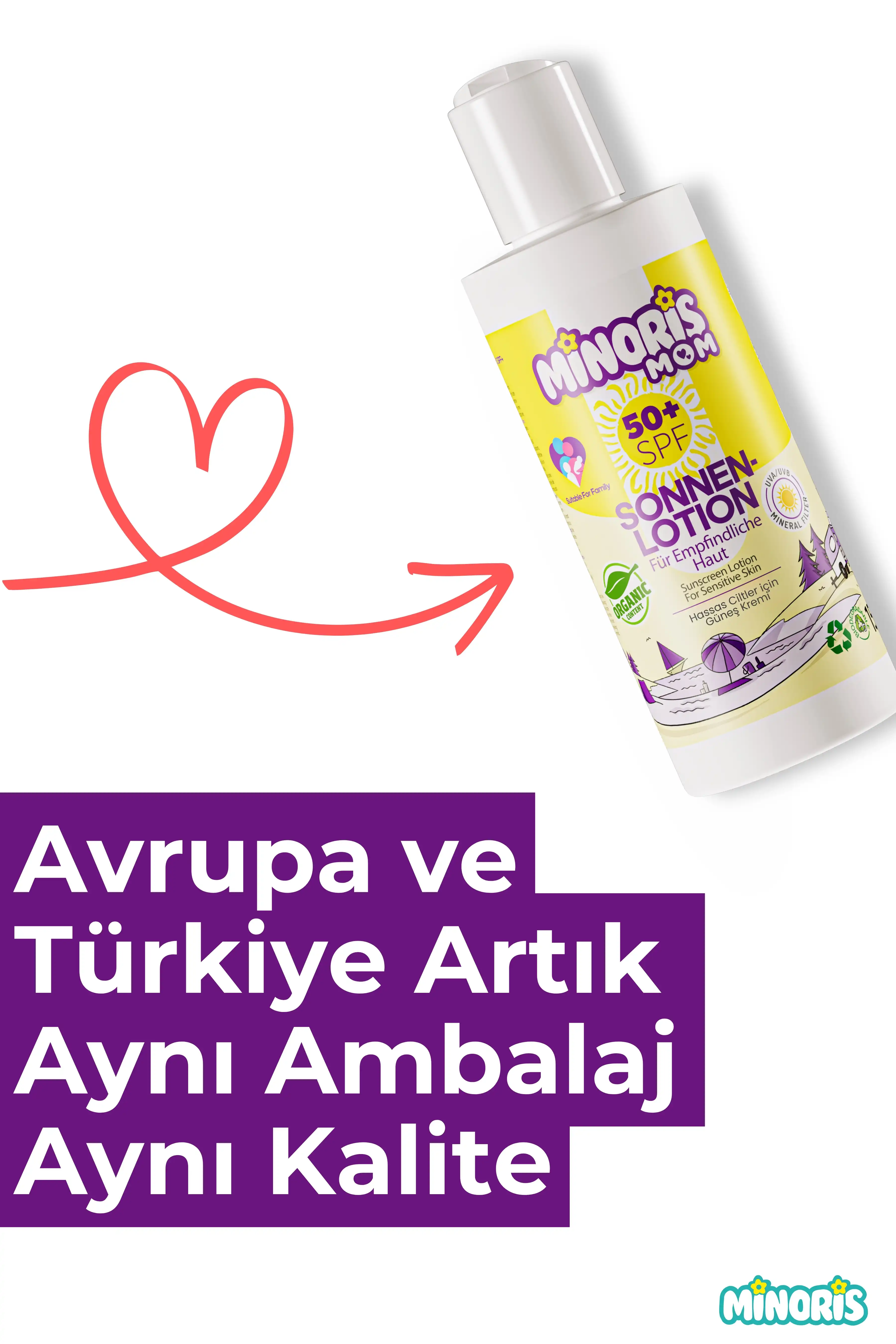 Minoris Mom Organik Hassas Ciltler İçin Güneş Kremi SPF50 150 ml